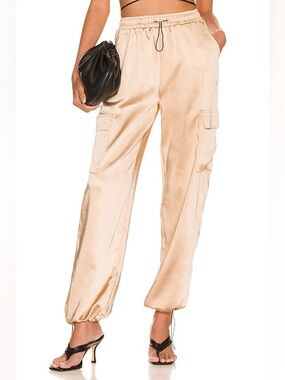 superdown Beige Satin Cargo Joggers
